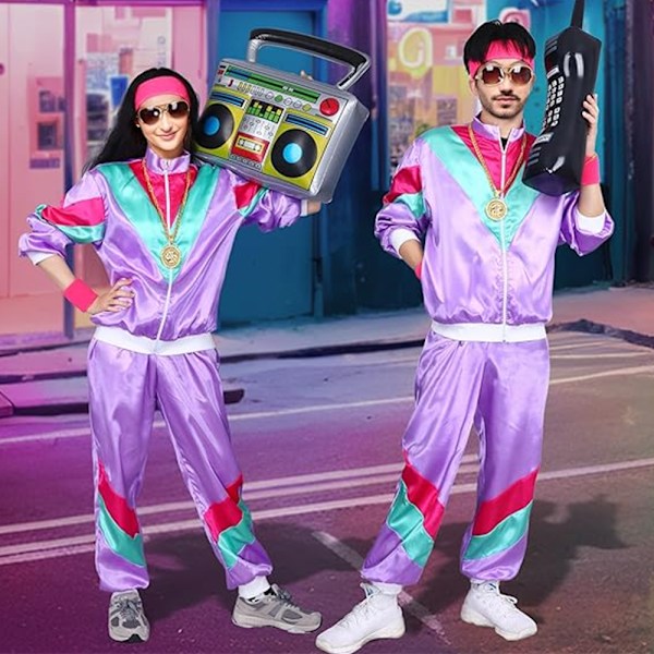 Kvinna Man Retro 70-tal 80-tal Hip Hop Rock Par Kostym Set Spårkostym Fest Klä Upp Purple M