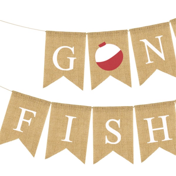 Banner Baner Första året Födelsedagsfest Dekoration Fiske Tema Beige Baner Gone Fishing