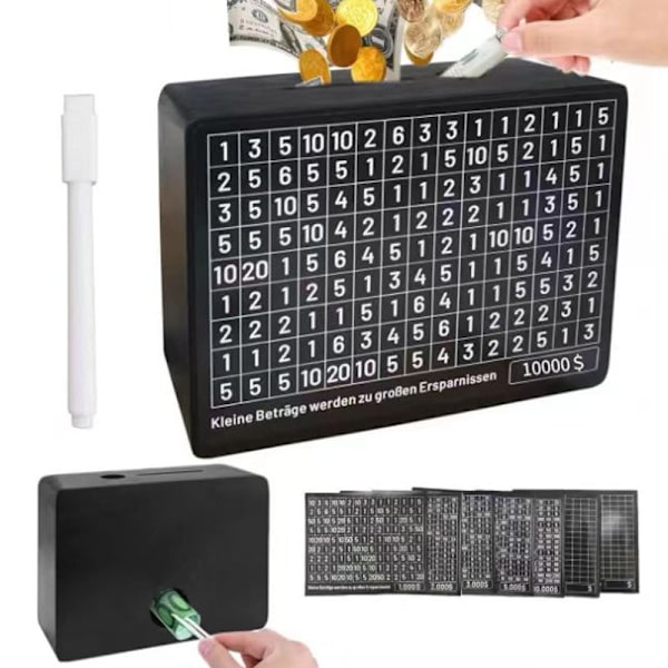 Trälåda för sparande med 8 sparmål, en bit kassa-valv i trä, sparbössa för mynt, sparbössa med räknare, present till vuxna, barn, pojkar och flickor Pound Sterling - Black