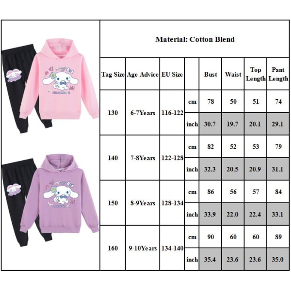 Barn Pojkar Flickor Cinnamoroll Print Hoodie Sweatshirt Byxor Set Casual träningsoverall Pink 140cm