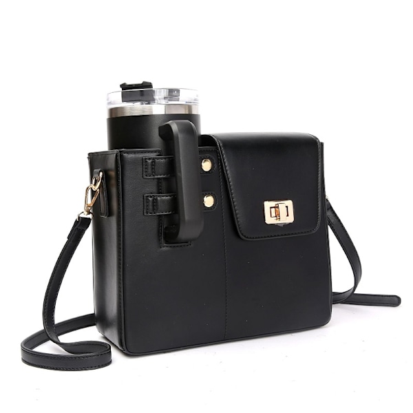 Vattenflaska Väska, Bärbar Crossbody Väska för Vattenkopp, Justerbar Axelrem, Väska med Förvaringsficka för Kvinnor Black