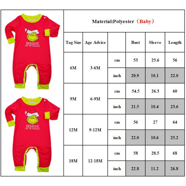 Grinch Julpyjamas Familjematchande Sovkläder Vuxna Nattkläder Baby 9M