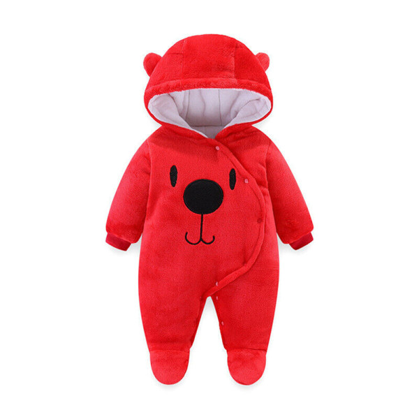 Nyfödd Baby Boy Girl Kids Bear Hooded Romper Jumpsuit Bodysuit red 9M