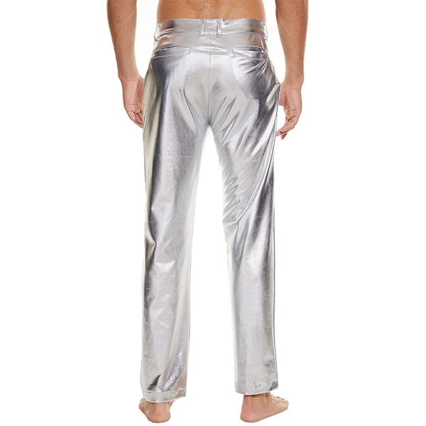 Herrar Blanka Paljettbyxor Raka Ben Nattklubb Fest Dans 70-tals Byxor Silver M