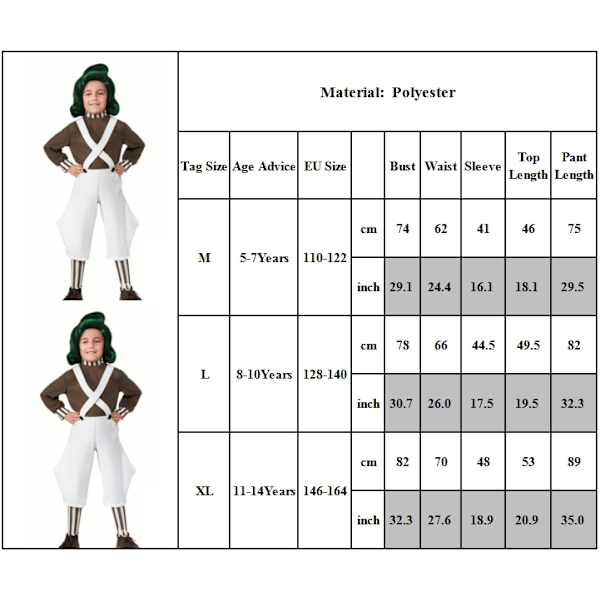 Willy Wonka Oompa Loompa Cosplay-dräkt Halloween Maskeraddräkt Barn Pojkar Kläder #1-Oparenpa People L