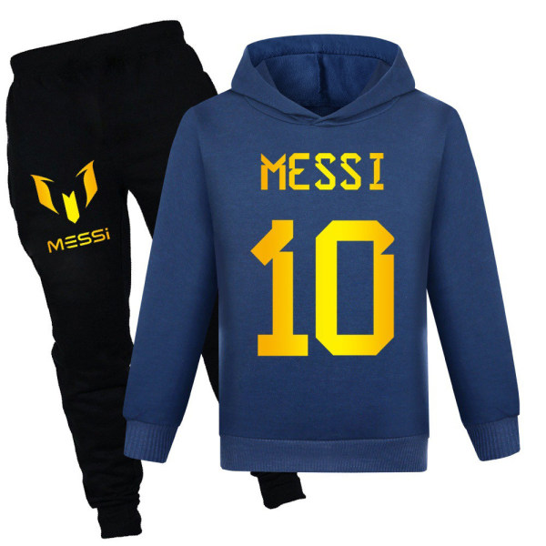 Childs Messi Fotboll Hoodie Träningsoverall Set Sweatshirt Hoody+Pants Outfit Set Presenter Navy blue 140cm