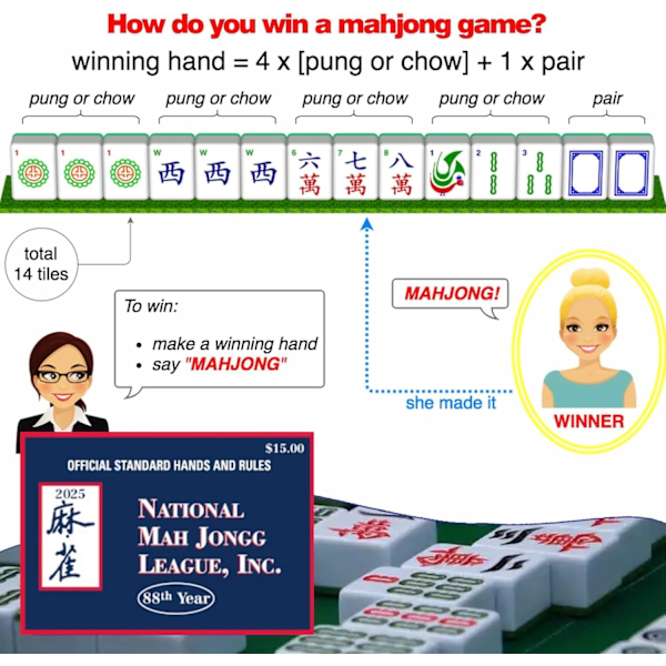 2025 National Mah Jongg League-kort, 4 st Mahjong-kort Standardhänder och regler 4PCS