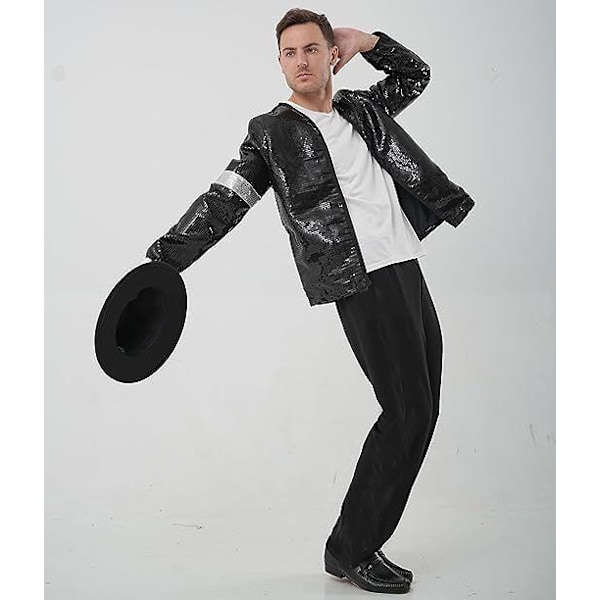 Herrar Michael Jackson Moonwalk Kostym Halloween Kläder Black + Hat M