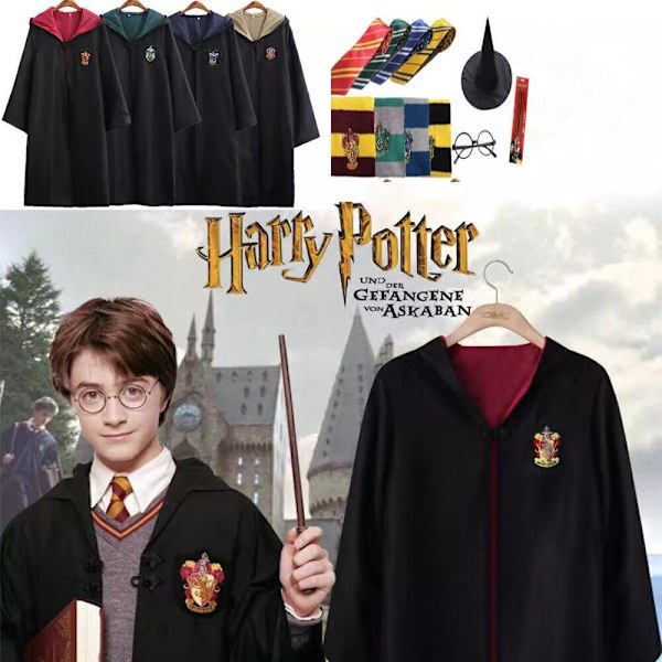 Harry Potter Magisk Robesett för Vuxna och Barn - Anime Film Kostym - Halloween Kostym - Cosplay - Skoluniform Red M