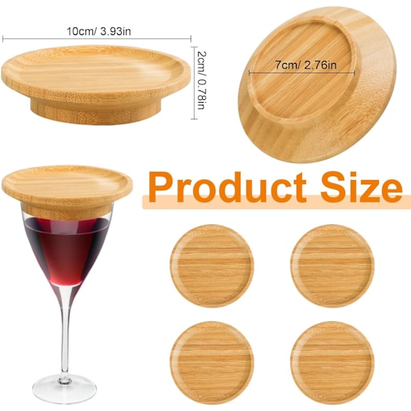 4-pack Vinglas-Toppar för Charcuterie, Charcuterie-Bricka Topp, Charcuterie Vinglas Topp, Bambus Vinglas Topp Underlägg 4PCS