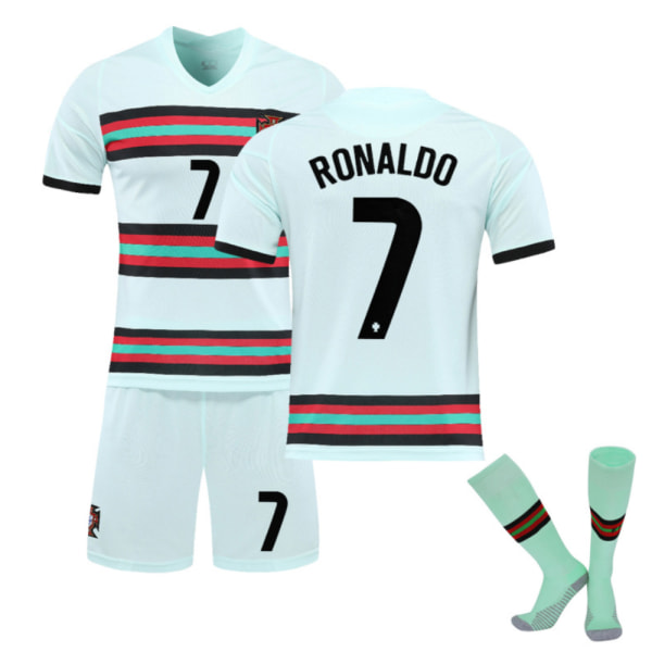 Fotbollsträningsdräkt Fotbollströja set för barn pojkar Ronaldo 7 Vit Portugal Away 10-11 år = EU 140-146