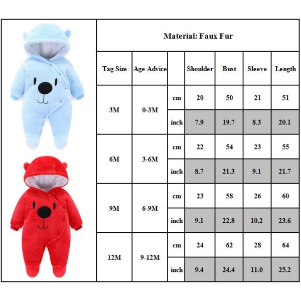 Nyfödd Baby Boy Girl Kids Bear Hooded Romper Jumpsuit Bodysuit red 3M