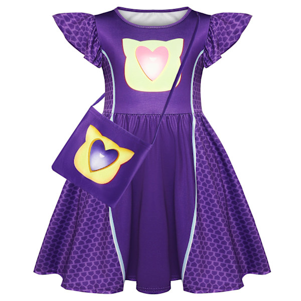 Superhjälte Kattunge Klänning för Flickor, Halloween Kortärmad Festklänning med Väska 3-9 År Purple 150cm