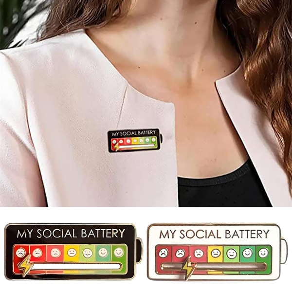 Social Battery Slider Pin Funny Mood Interactive Emalj Pins för 7 dagar i veckan Black 2PCS