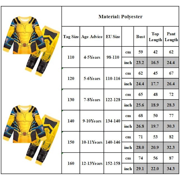 Deadpool 3 Wolverine Kostymer för Barn i Höst Långärmad Dräkt Tröja + Byxor Tvådelad Set 140cm