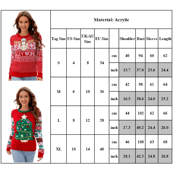 Julklappströja för kvinnor med julmotiv - Casual O-ringad bekväm långärmad lös tröja - Julgåva D M