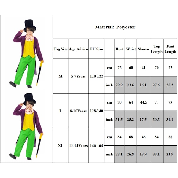 Willy Wonka Oompa Loompa Cosplay-dräkt Halloween Maskeraddräkt Barn Pojkar Kläder #2-Wonka Black Hat M