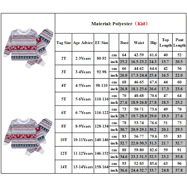 Julpyjamas för familjen - Matchande pyjamasset med julmotiv, tomte, för par, ungdomar Kids 6-7Years