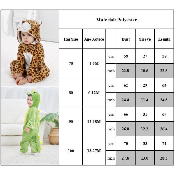 Nyfödd Baby Boy Girl Kid Animal Hooded Romper Jumpsuit Bodysuit A 90cm