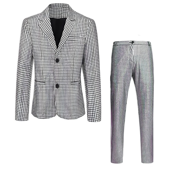 Herrar Glittrande Kostymer Disco Sekvens Blazer och Byxor 2-Delade Set för Fest Bal Slank Passform Enkelknäppt Smoking Blazer Set Silver L