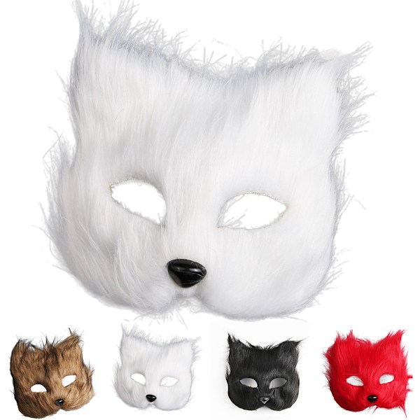 Furry Cat Fox Halvmask Djur Cosplay Kostym Halloween Fest Fancy Dress Red