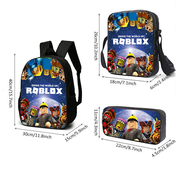 Roblox Tryckt Ryggsäck Ryggsäck Axelväska Pennfodral Skolstudent Lunchväska C
