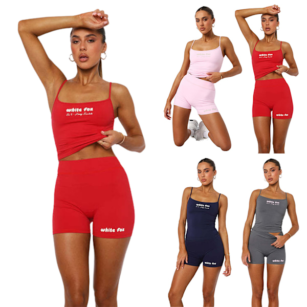 Vit räv dam sportkläder toppar + shorts byxor sommar casual sport jogging sportkläder outfit S-2XL Pink 2XL