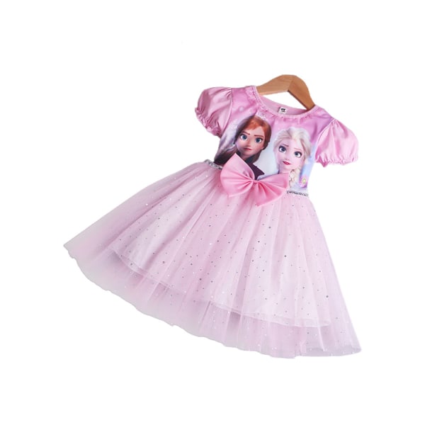 Mesh Tutu Tulle Klänning med Klockfestkläder Barn Flickor 2# Rosa Frozen Elsa Anna 5-6 år = EU 110-116