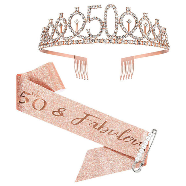 50-årsdagens födelsedagsskärp och tiara krona 50&Fabulous kvinnor Roséguld Födelsedagskärp och tiara