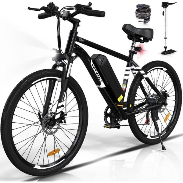 HITWAY Elcykel 26" svart, elcykel med löstagbart 36V/12AH batteri, Shimano 7-växlad, MTB City E-cykel