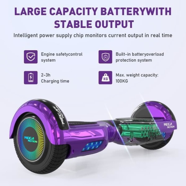 MEGA MOTION Rape and Kart Hoverboard Pack Black, 6,5" LED-lampor 2 Wheel Hoverboard med Bluetooth-högtalare