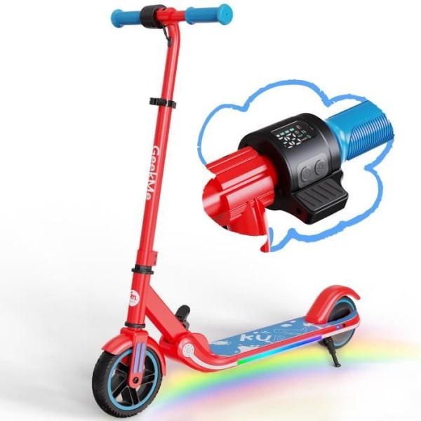 GeekMe Red Electric Scooter, med handtag och justerbar hastighet, Smart Bluetooth-anslutning och högtalare, för barn