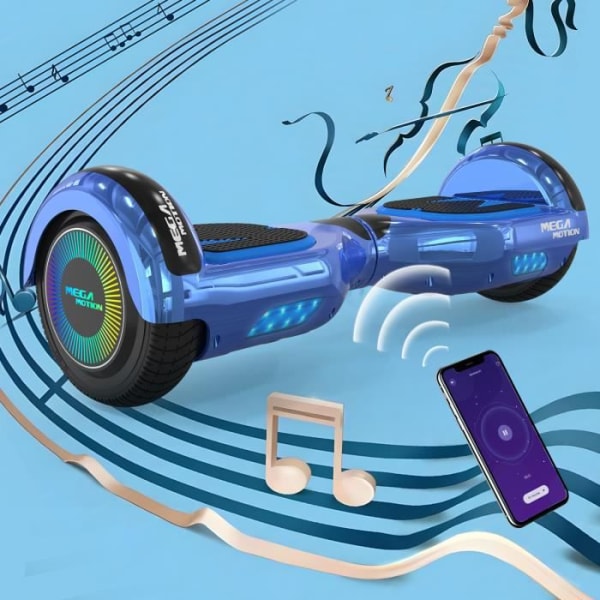 MEGA MOTION Hoverboard 6,5" Blå - två hjul med Bluetooth-högtalare - med LED-lampor för barn