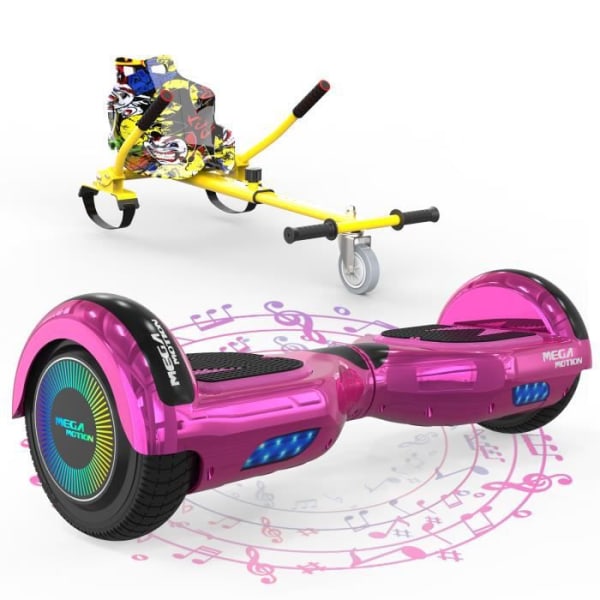 MEGA MOTION Pink Hoverboard och Hip Kart Pack, 6,5" LED Lights 2-Wheel Hoverboard med Bluetooth-högtalare