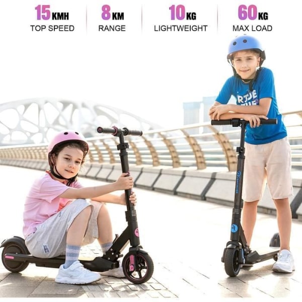 EVERCROSS elektrisk skoter, 6,5'' lättvikts hopfällbar skoter för barn, maxhastighet 15 km/h och 8 km, LED-skärm, LED-lampor