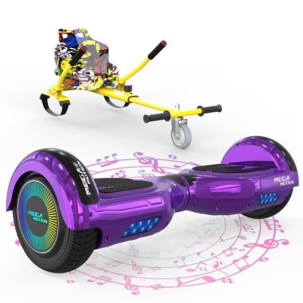 MEGA MOTION Hoverboard Rape and Kart Hip Pack, 2 hjul Hoverboard 6,5" LED-lampor med Bluetooth-högtalare