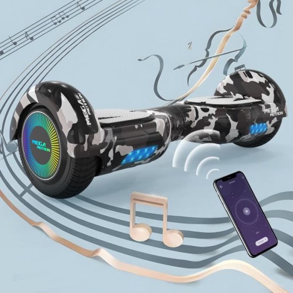 MEGA MOTION Hoverboard 6,5" Camouglage - Bluetooth-högtalare - med LED-lampor för barn