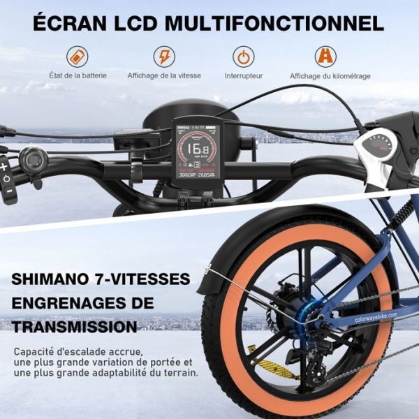 COLORWAY elcykel, 20" E-BIKE för all terräng med 4.0 Fat Tire, 250W motor och 48V 15Ah batteri, Shimano 7 Speed