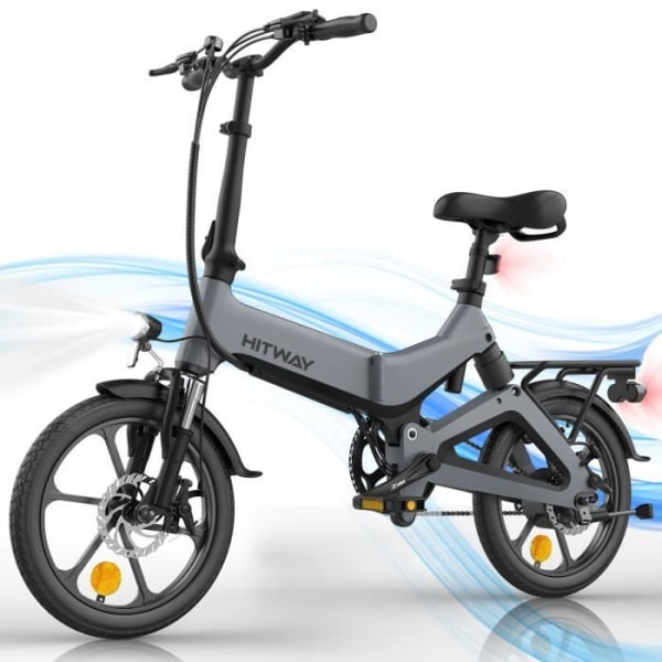 HITWAY 16" elcykel, lätt och hopfällbar, elektrisk pedalhjälpcykel, 36V 7,8Ah batteri, fri pump och lås