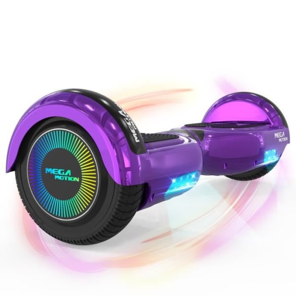 MEGA MOTION Hoverboard 6,5" lila - två hjul med Bluetooth-högtalare - med LED-lampor för barn