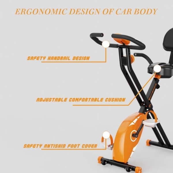 CITYSPORTS hopfällbar motionscykel med ryggstöd och 8 motståndsnivåer - Svart orange