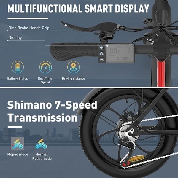 HITWAY Elcykel 20" MTB - 36V batteri - 11,2Ah - 250W Motor - 7 hastigheter - Röd