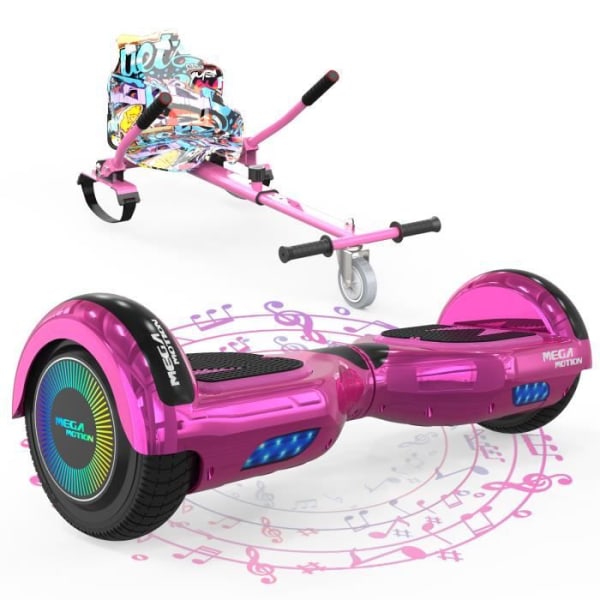 MEGA MOTION Pink Hoverboard och Pink Kart Pack, 2 hjul Hoverboard 6,5" LED-lampor med Bluetooth-högtalare