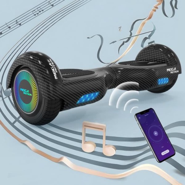 MEGA MOTION Black Hoverboard och Black Kart Pack, 2 hjul Hoverboard 6,5" LED-lampor med Bluetooth-högtalare