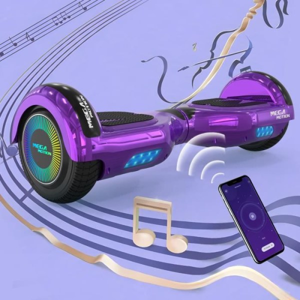 MEGA MOTION Hoverboard Rape and Kart Hip Pack, 2 hjul Hoverboard 6,5" LED-lampor med Bluetooth-högtalare