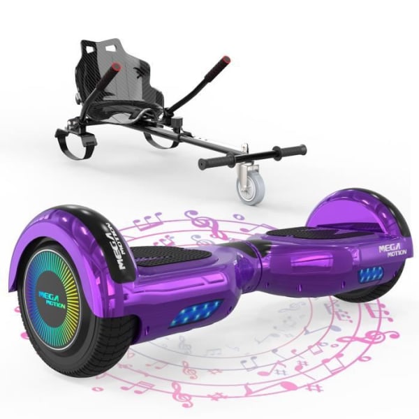 MEGA MOTION Rape and Kart Hoverboard Pack Black, 6,5" LED-lampor 2 Wheel Hoverboard med Bluetooth-högtalare