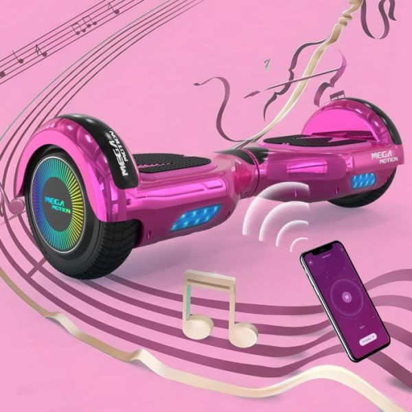MEGA MOTION Pink Hoverboard och Hip Kart Pack, 6,5" LED Lights 2-Wheel Hoverboard med Bluetooth-högtalare