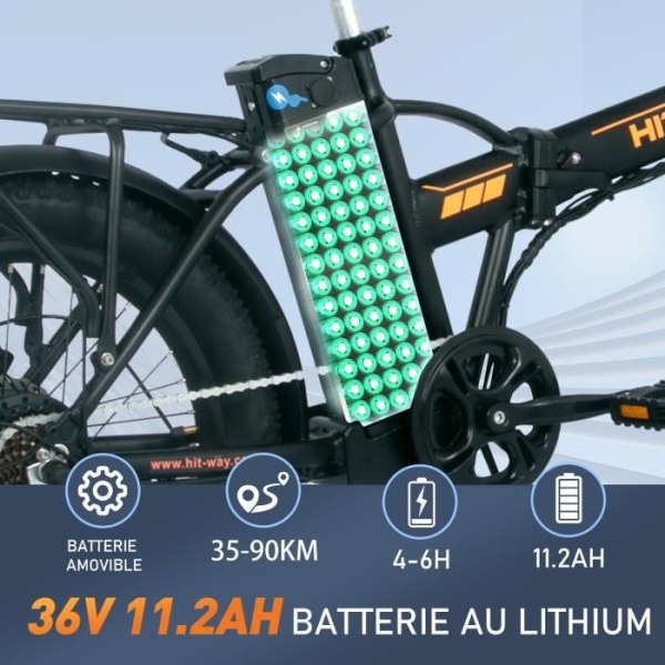 HITWAY 20" hopfällbar elcykel E-cykel Svart-Orange - 36V batteri - 11,2Ah - LCD-skärm - Gratis cykelpump