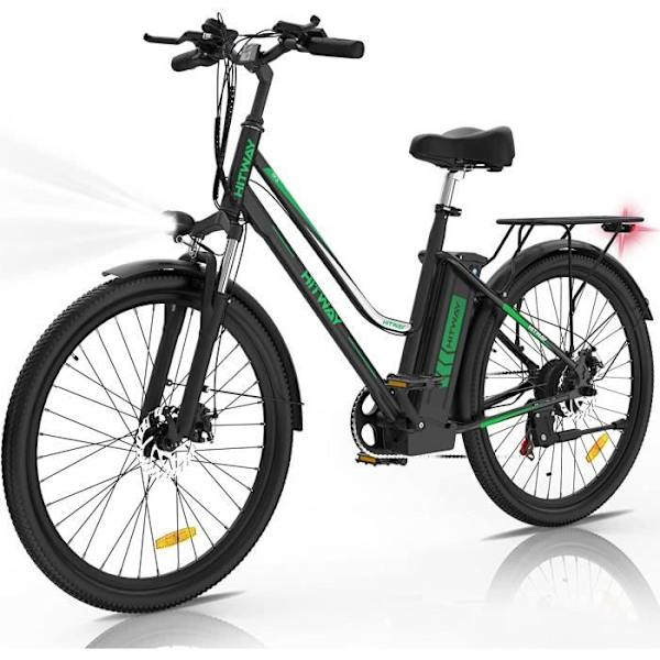 HITWAY 26" elcykel - 7 hastigheter - Avtagbart 36V 12AH 250W batteri - E-Bike Svart