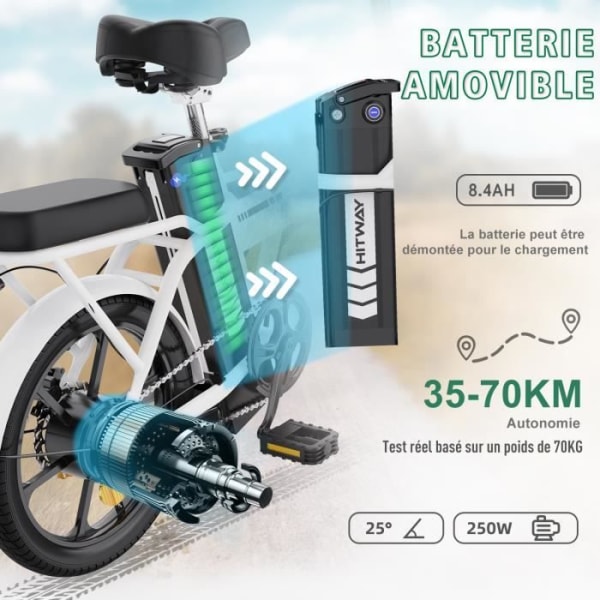 HITWAY 16" hopfällbar elcykel - 36V - 8,4Ah batteri - Pedalassistent - Gratis cykelpump